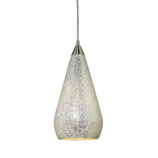 ELK Lighting Curvalo 1 Light Pendant In Satin Nickel And Silver Crackle Glass {1}