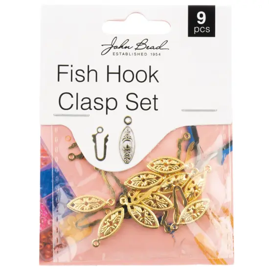 John Bead Fish Hook Clasp Set 6x20mm 9/Pkg-Gold {1}