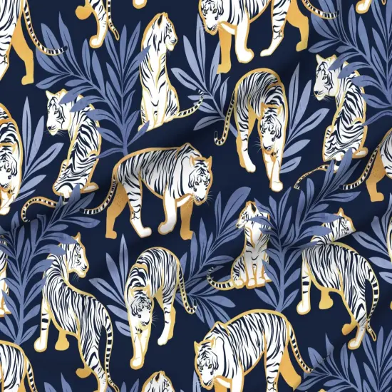 Various Fabrics by the Yard or Fat Quarter Maximalist Tiger Animalier Bold Graphic Blue White Gold Large Scale Animal Print Custom Printed Fabric by Spoonflower {6}