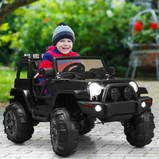 12V Kids Remote Control Riding Truck Car with LED Lights Perfect Gift for Boys Girls Black {2}