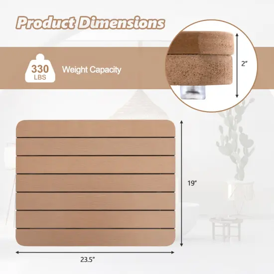 Costway 23.5" x 19" Bath Mat HIPS Spa Shower Mat for Bathroom with Non Slip Foot Pads Brown/White {2}