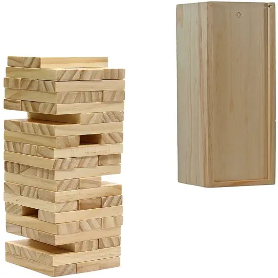 WE Games Wood Block Stacking Party Game That Tumbles Down when you play - Includes 12 in. Wooden Box and die {7}