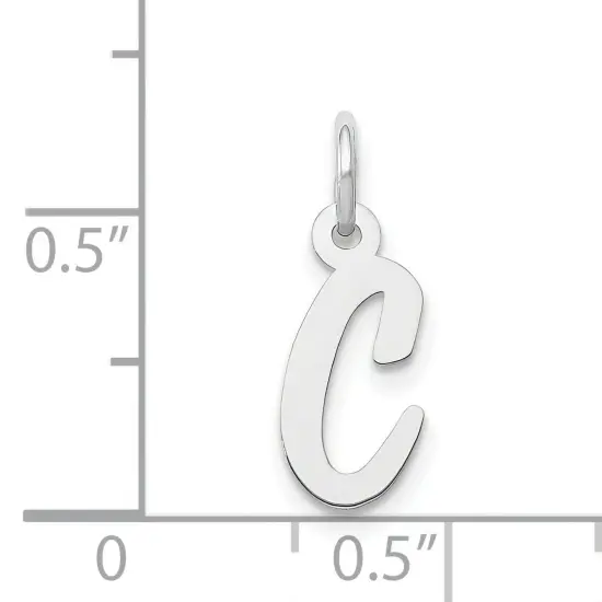 14K White Gold Small Script Initial Letter C Charm Jewerly 17mm x 8mm {2}