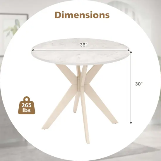 Costway Round Dining Table 36" Faux Marble Tabletop Rubber Wood Legs Kitchen White/Black {3}