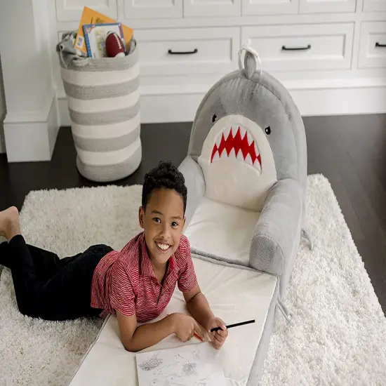 Soft Landing - Elite Seats - Premium Character Sofa Seat & Transformable Fold-Out Lounger with Carrying Handle - Shark {1}