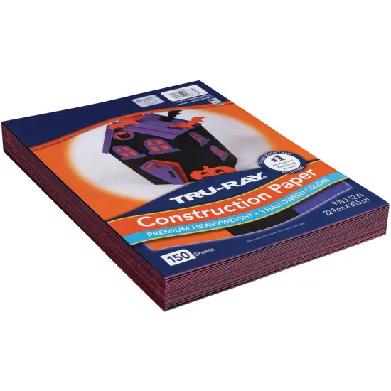 Construction Paper Halloween, Black, Orange, Purple, 9" x 12", 150 Sheets Per Pack, 3 Packs {4}