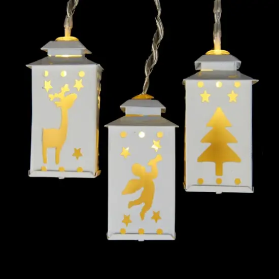 Kurt Adler LED Mini Metal Lantern Christmas String Lights Set - 4.6 ft Clear Wire - 10ct White {3}