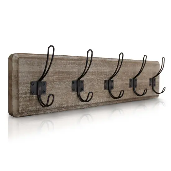 HBCY Creations Rustic Coat Rack with Hooks -Wall Mount Coat Rack - Solid Pine Wood Entryway Hanger - Farmhouse Coat Rack for Kitchen, Bedroom {1}