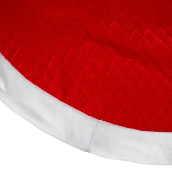 Northlight 72" Red and White Quilted Christmas Tree Skirt with Faux Fur Trim {4}