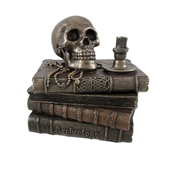 Bronze Wizard`s Study Books and Skull Trinket Stash Box {1}