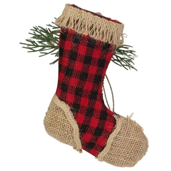Northlight 5.75" Red Plaid and Burlap Christmas Stocking Ornament {6}