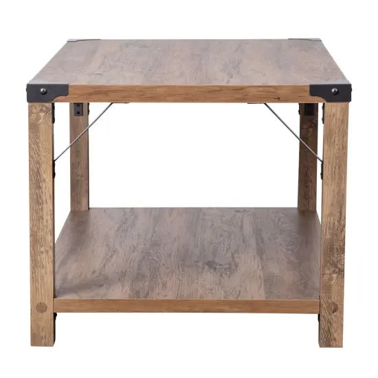 Merrick Lane Green River Modern Farmhouse Engineered Wood Coffee Table and Powder Coated Steel Accents Rustic Oak {4}