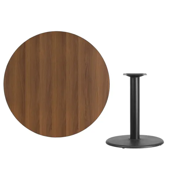 Emma and Oliver 42" Round Laminate Table Top with 24" Round Table Height Base Walnut {3}