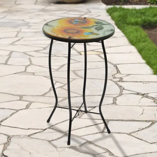 Northlight 19" Sunflower and Bumblebee Glass Patio Side Table Yellow {3}