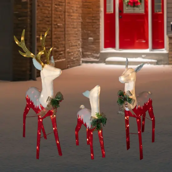 Northlight Lighted Reindeer Family Outdoor Christmas Decoration - 52.5" - Warm White -Set of 3 Red {3}