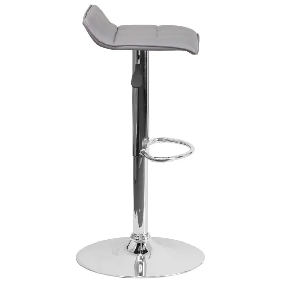 Emma and Oliver Quilted Wave Seat Adjustable Height Barstool with Chrome Base Gray {5}