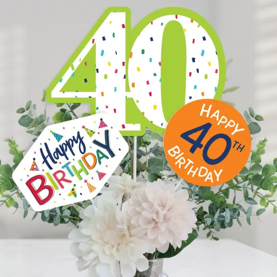 Big Dot of Happiness 40th Birthday - Cheerful Happy Birthday - Colorful Fortieth Birthday Party Centerpiece Sticks - Table Toppers - Set of 15 {1}
