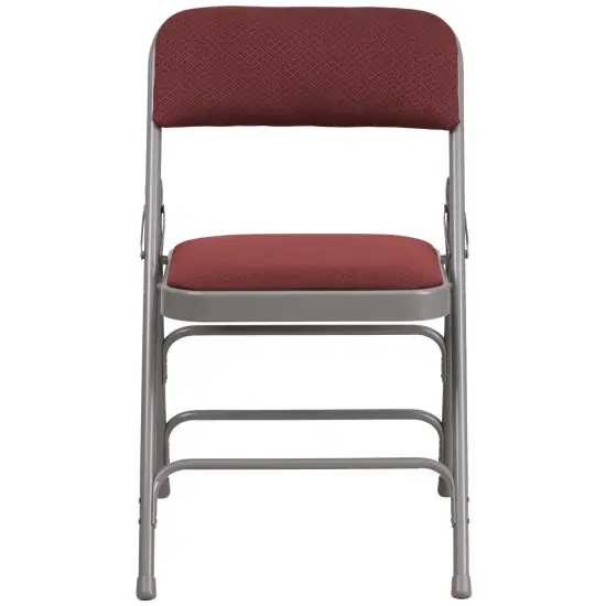 Emma and Oliver 4 Pack Curved Triple Braced & Double Hinged Fabric Upholstered Metal Folding Chair Burgundy Patterned {3}