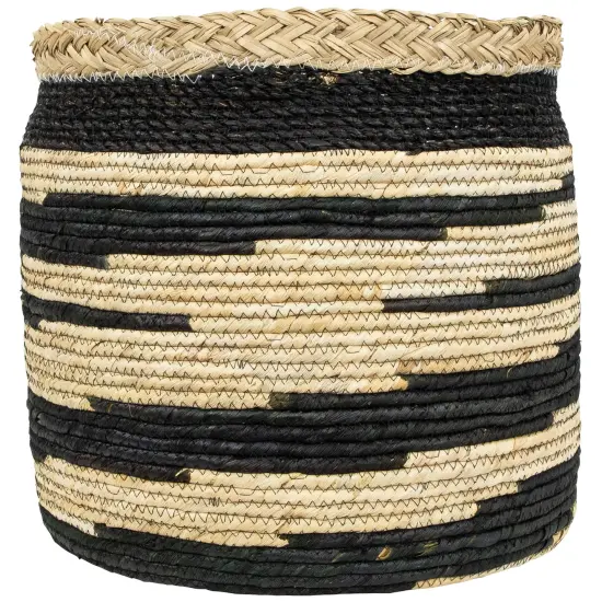 Northlight Set of 3 Black and Beige Zig Zag Sew Seagrass Storage Baskets 15.5" {6}