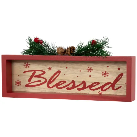 Northlight Framed "Blessed" Wooden Christmas Decoration - 9.75" Red {4}