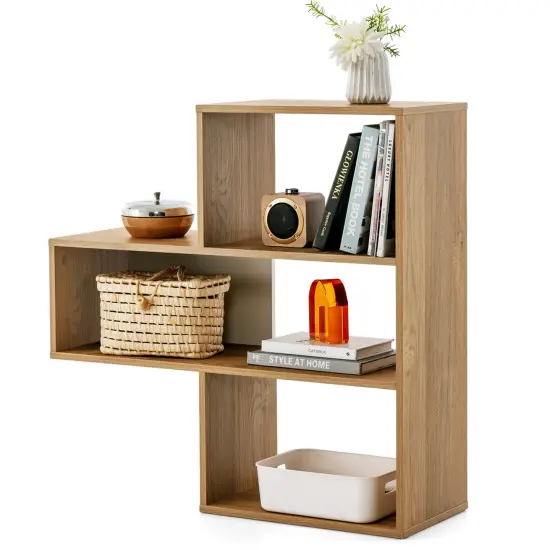 Costway 3-Shelf Concave/Convex Bookshelf Room Organizer with Anti-Toppling Device Freestanding {1}