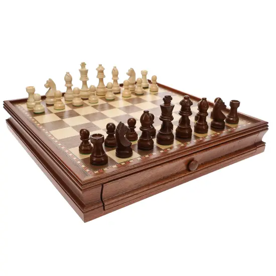 WE Games French Staunton Wood Chess & Checkers Set, 15 inch Board with Storage {2}