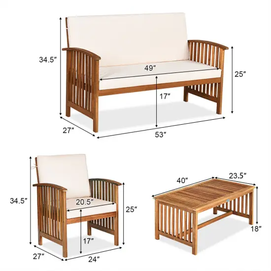 4 Pieces Patio Solid Wood Furniture Set Beige {4}