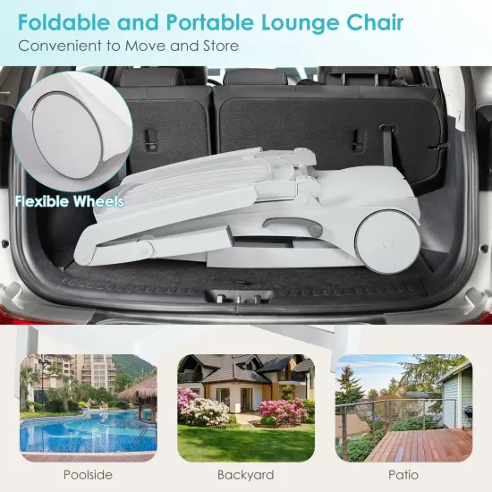 Adjustable Patio Sun Lounger with Weather Resistant Wheels White {2}