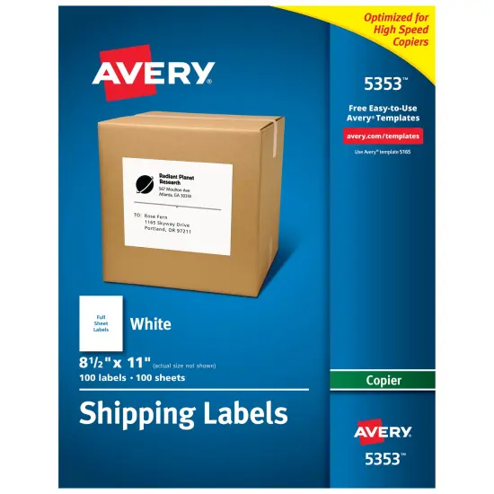 Avery Shipping Labels for Copiers, 8-1/2" x 11", 100 White Labels (5353) {1}