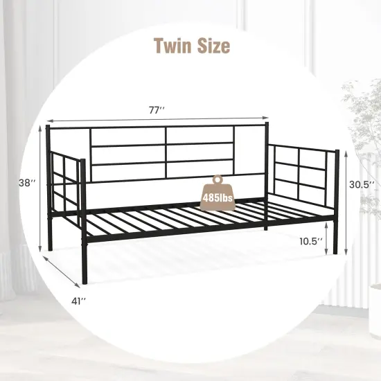 Twin Size Metal Daybed Sofa Bed Frame with Armrests and Backrest {4}