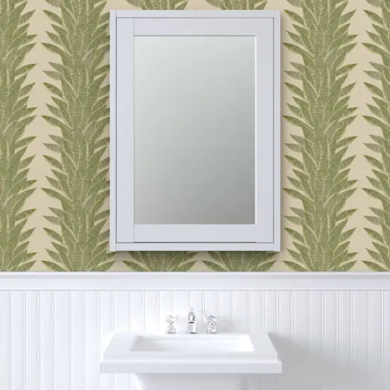 Pre-Pasted Wallpaper 2FT Wide Tropical Stripe Olive Green Succulent Neutral Greenery Custom Pre-pasted Wallpaper by Spoonflower {6}