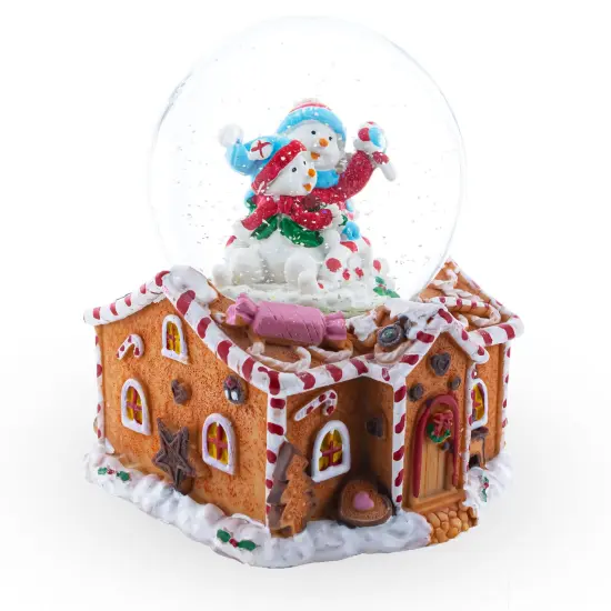 Gingerbread Cottage Snowmen Romance Musical Water Snow Globe {5}