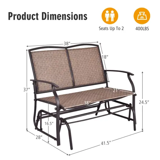 Costway Patio Glider Outdoor Rocking Bench Double 2 Person Chair Loveseat Armchair Backyard {3}