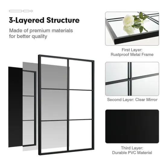 3-Layered Decorative Wall Mirror with Metal Frame for Dining Living Room-Black {2}