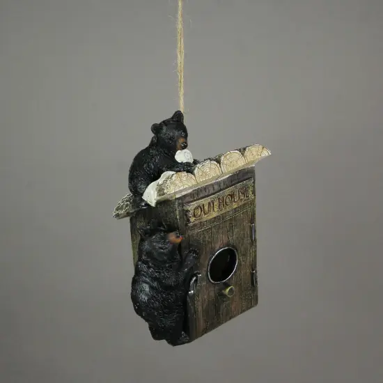 Black Bear Cubs On Outhouse Polyresin Hanging Birdhouse Outdoor Lodge Decor {5}