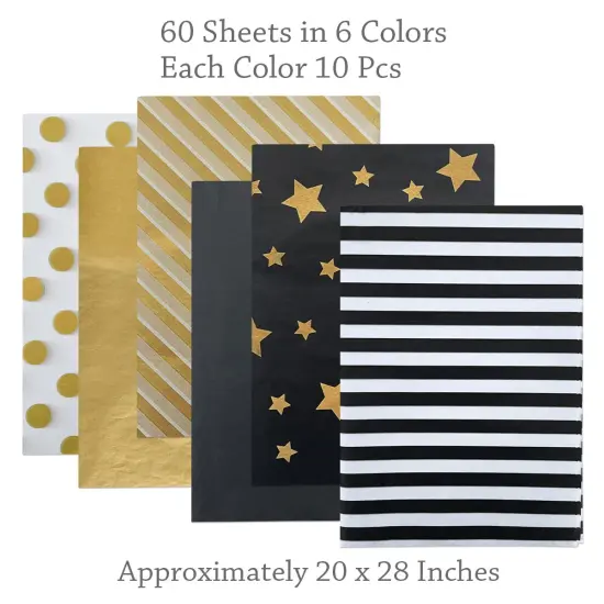 Wrapables Tissue Paper 20 x 28 Inch for Gift Wrapping, Arts & Crafts, Paper Flowers, Garlands, Tassels (60 Sheets) Black & Gold {2}