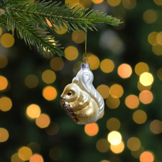 Northlight 3.75" Brown and White Glass Squirrel with Nut Christmas Ornament {3}