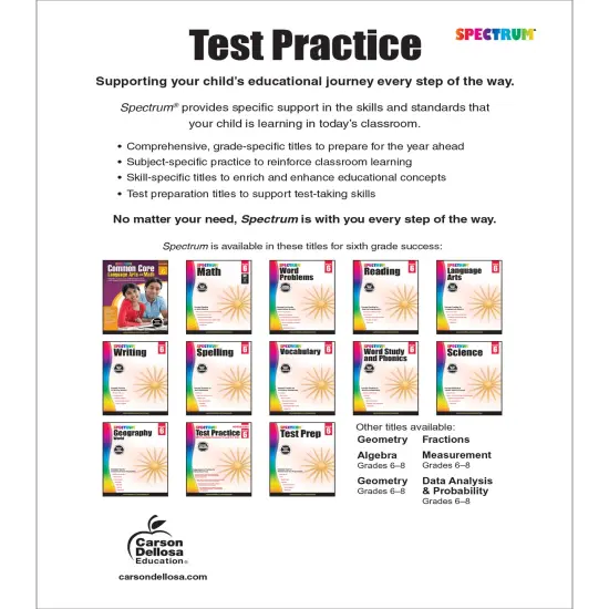 Spectrum Test Practice 6th Grade Workbooks All Subjects, Math, Language Arts, Reading Comprehension, Grammar, Spelling, Vocabulary, and Writing Practice, Classroom or Homeschool Curriculum {2}