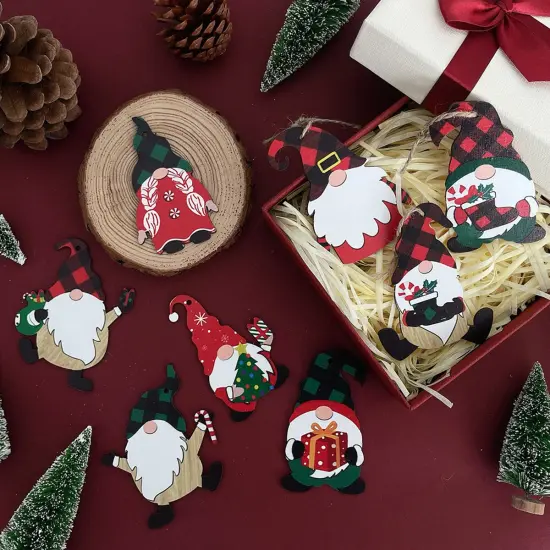 Wrapables Wooden Gnomes Hanging Christmas Tree Ornaments 8pcs Red Green {3}