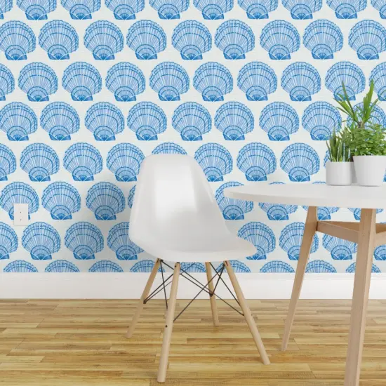 Peel & Stick Wallpaper 2FT Wide Summer Seashells Coastal Beach Hand-Drawn Sea Ocean Underwater Custom Removable Wallpaper by Spoonflower {1}