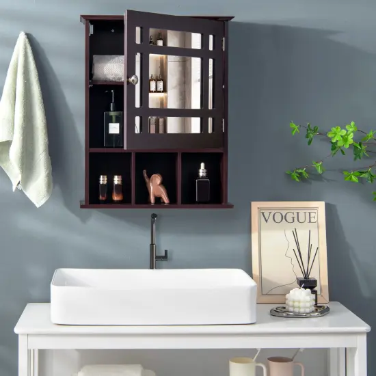 Wall Mounted Bathroom Cabinet with Mirrored Magnetic Door Holder Brown {2}