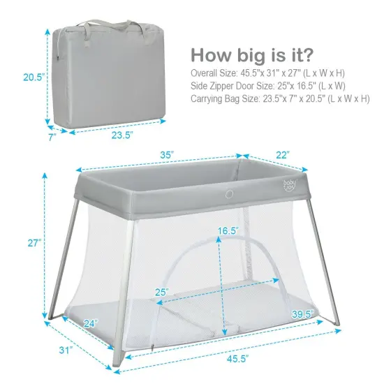 Lightweight Foldable Baby Playpen with Carry Bag Light Grey {5}