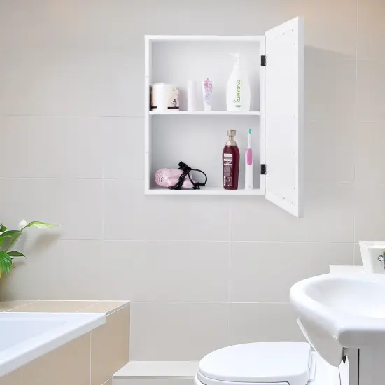 MDF and Glass Wall Mounted Bathroom Cabinet with Mirror and Adjustable Shelves White {3}