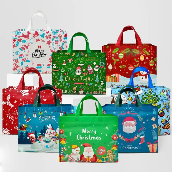 Wrapables Non-Woven Reusable Christmas Holidays Gift Bags with Handles for Gift Wrap, Parties, Favors and Treats (Set of 8) {1}