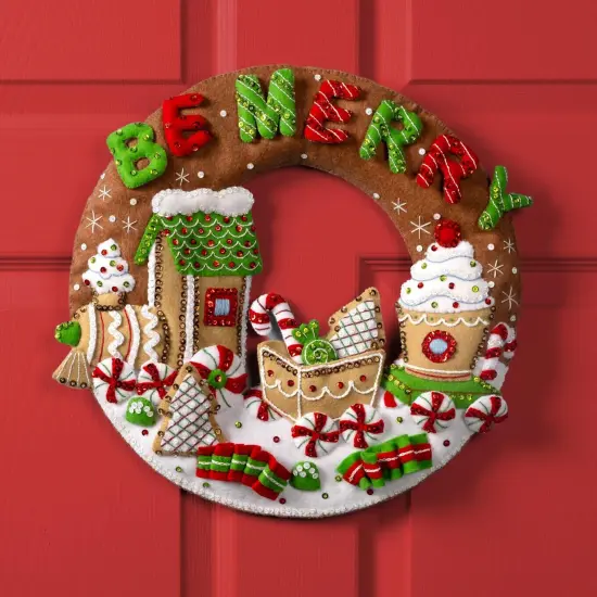 Bucilla Felt Wreath Applique Kit 15" Round-Gingerbread Express {5}
