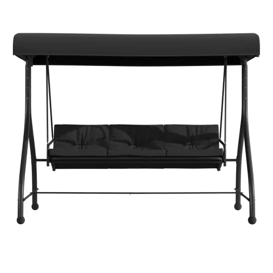 Emma and Oliver 3-Seat Outdoor Steel Converting Patio Swing and Bed Canopy Hammock Black {3}