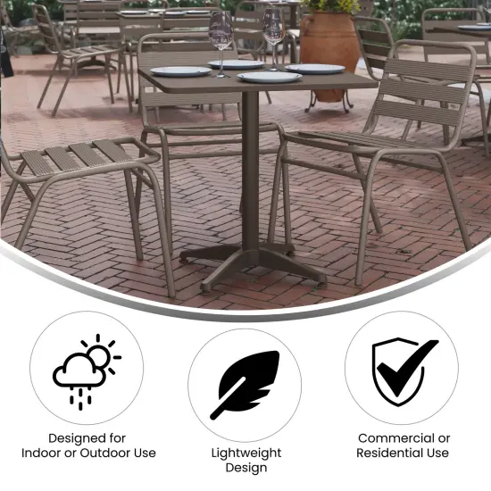 Emma and Oliver 27.5'' Square Aluminum Indoor-Outdoor Table Set with 2 Slat Back Chairs Bronze {6}