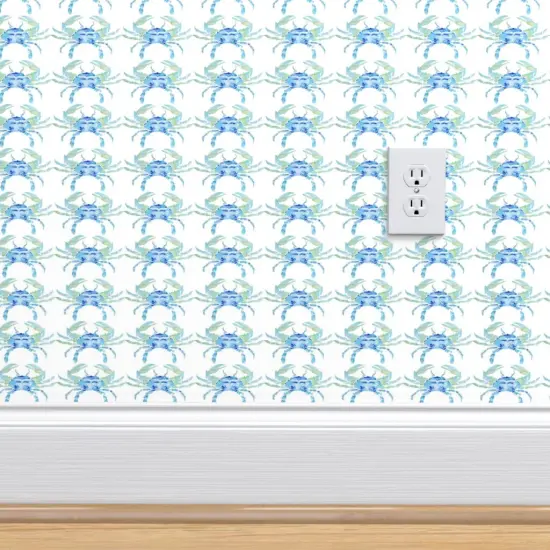 Peel & Stick Wallpaper 2FT Wide Blue Watercolor Crab Small Abstract Coastal Beach Whimsical Sand Ocean Creatures Scale Custom Removable Wallpaper by Spoonflower {4}