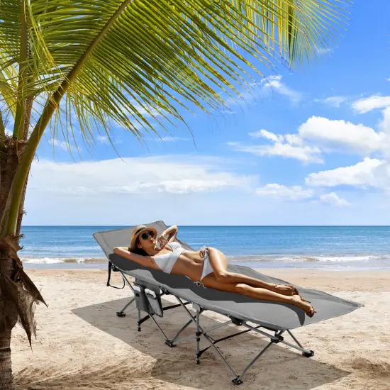 Folding Retractable Travel Camping Cot with Mattress and Carry Bag Grey {2}