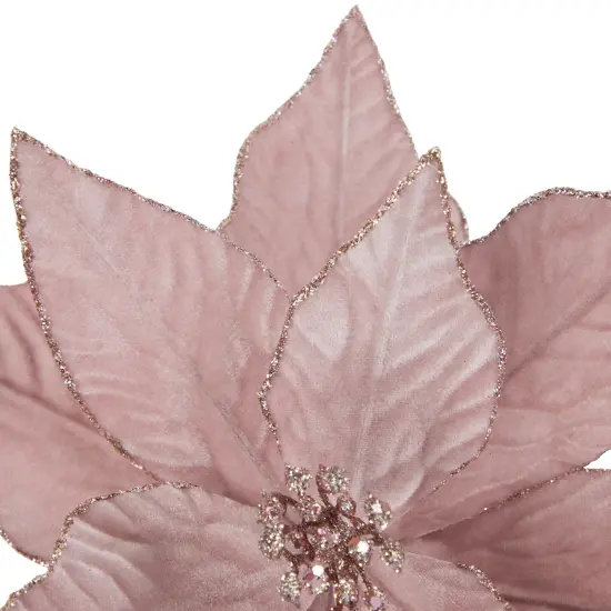 Northlight 24" Pink Glittered Poinsettia Christmas Stem Spray {5}